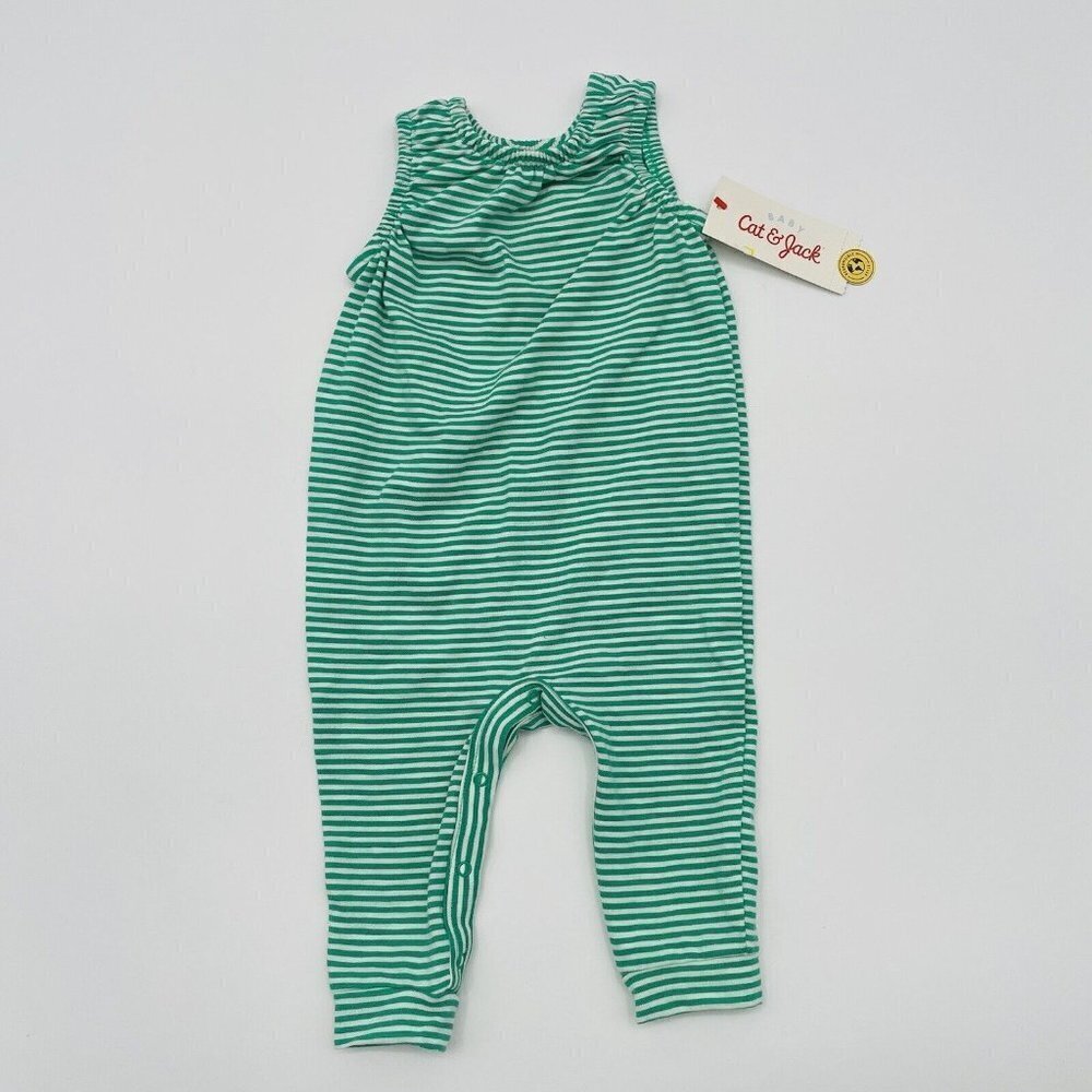 Cat & Jack Unisex Baby 0-3 Months Striped Slub Jersey Romper in Green/White 1079